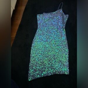 Cute blue sparkly one shoulder dress